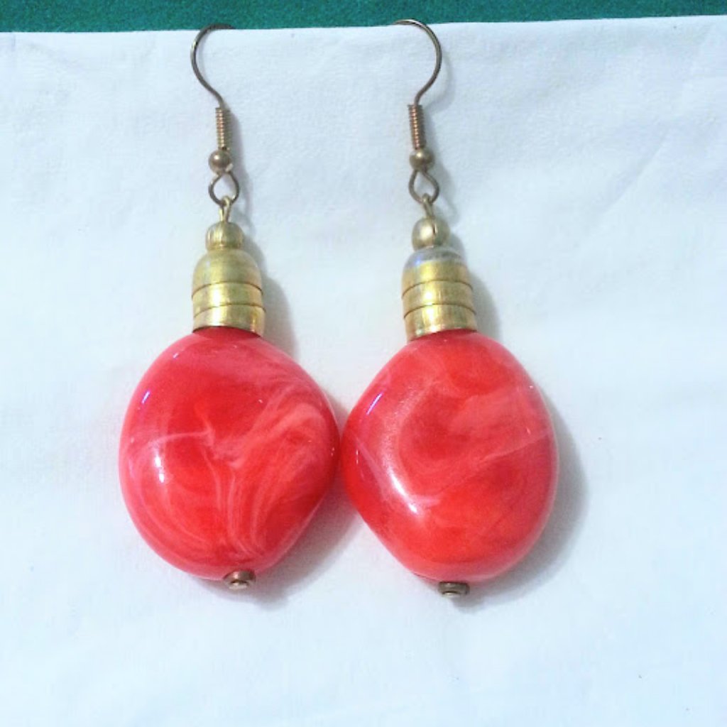 Red Ornament Dangle Handmade Earrings 2